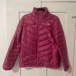 Pink north face puffy coat